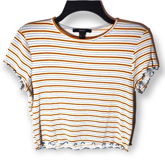 Juniors Ruffled Hem Cropped Crew Neck Striped  Girls Top by Forever 21 | 3/$15 - Picture 1 of 7